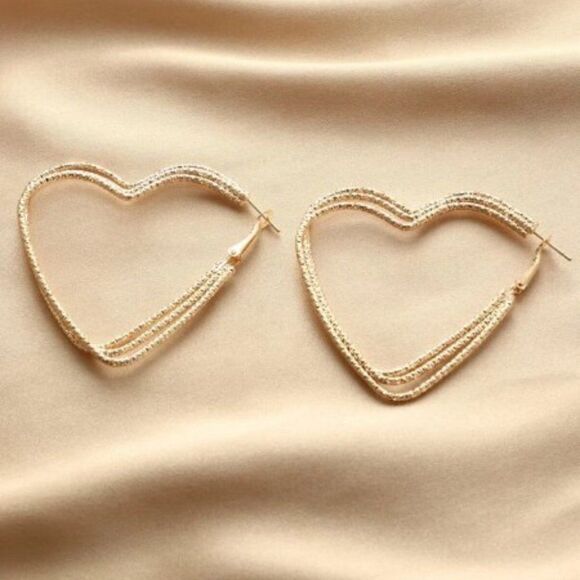 GOLD HEART LAYERED DANGLE EARRINGS - Picture 1 of 6